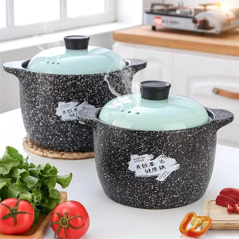HGlass cover cooking ware supplier gas cooker dry burn soup stew pot casserole dish with lid  Maifan stone pattern