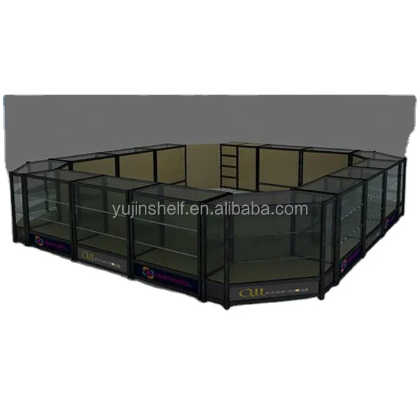 Titanium Alloy Glass showcase Kiosk Design/ Jewelry Kiosk showcase Used in Shopping Malls