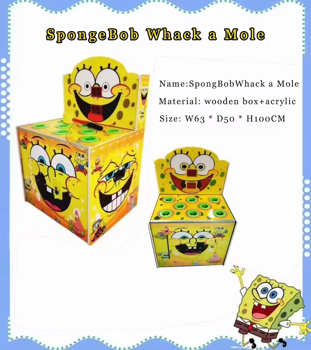 SpongeBob Whack A Mole Hitting Frog Kids Game Machine Frog Hammer Arcade Ticket Redemption Game Machine for Sale