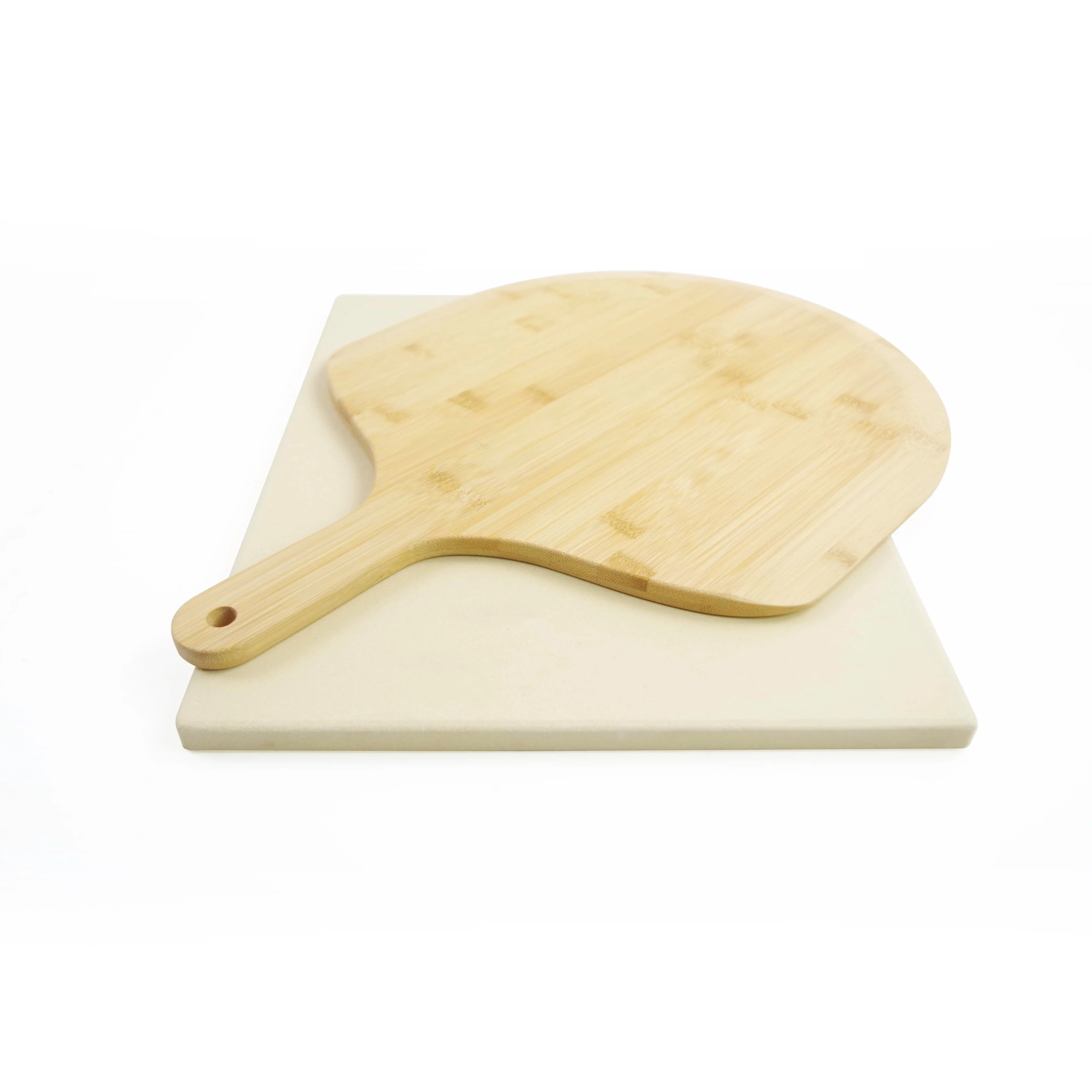 Bamboo Shovel Pizza peel Serving Tray Plate with Pizza Grilling Stone Charcuterie Pizza Spatula Paddle for Baking