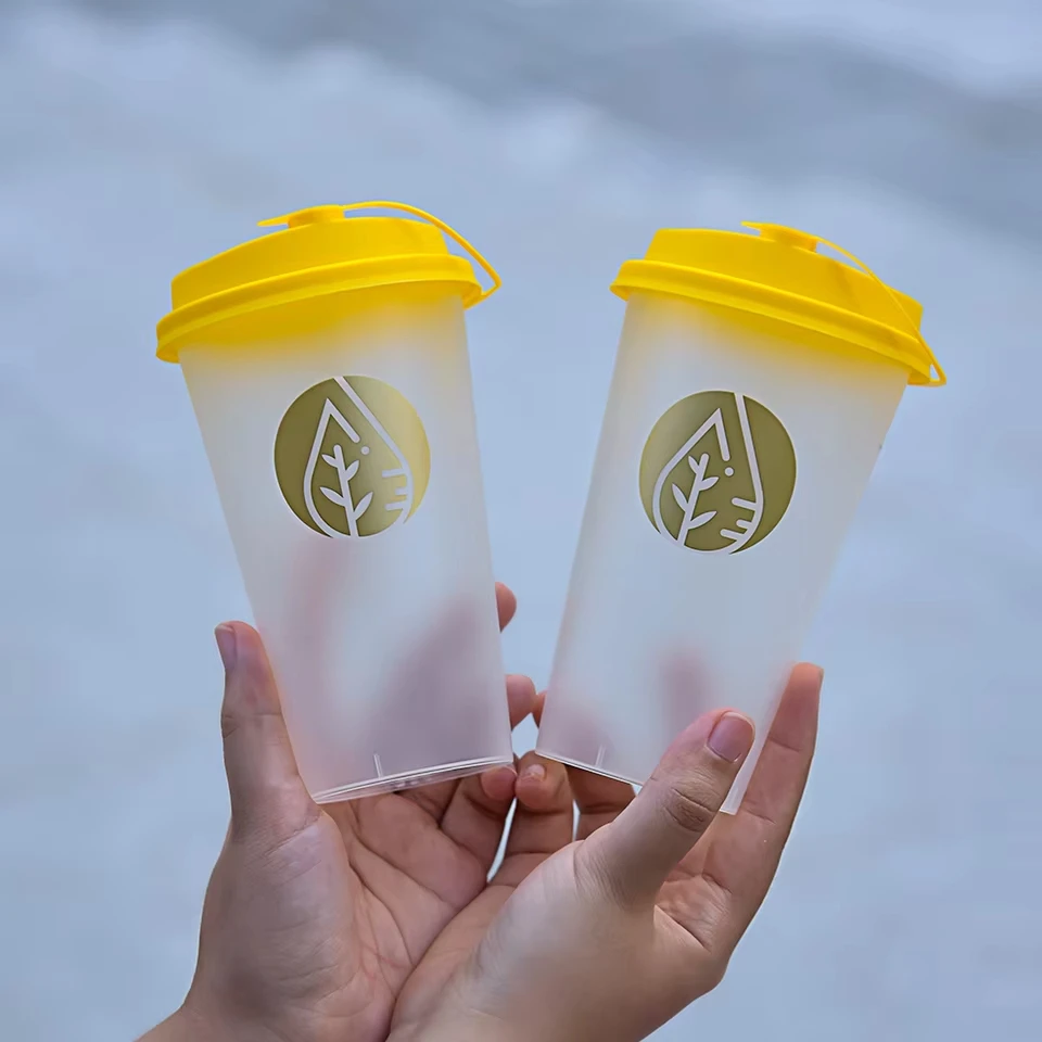 Fungard 500ml customized party cups disposable custom smoothie plastic cup reuse Double Paroi custom plastic cups for hot drinks