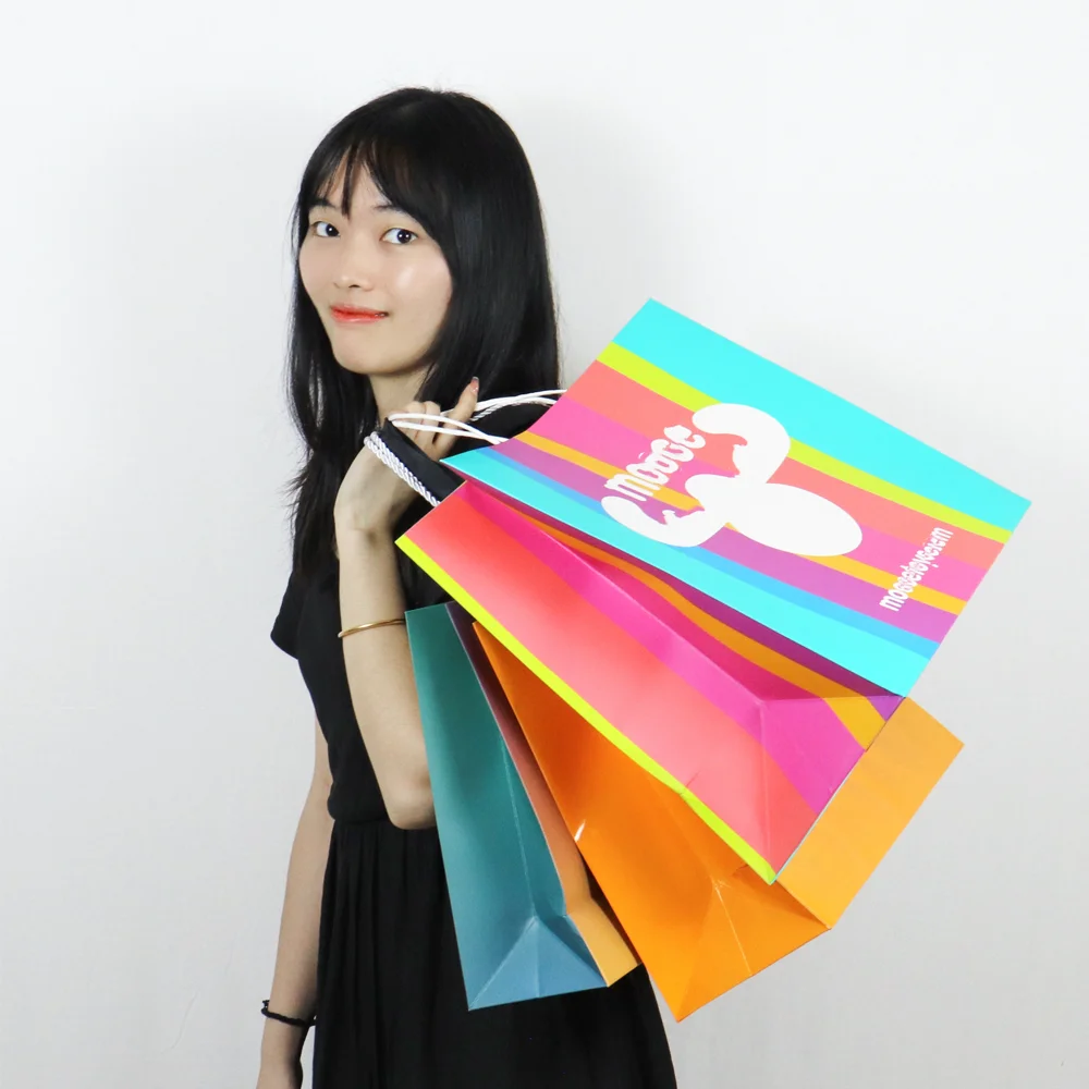 custom gift packaging bag eco friendly cotton reusable restaurant drawstring paper bags high quality iridescent shopping bag