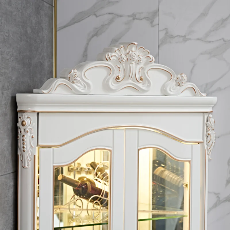 Classic Antique Chic Furniture Glass Wine Bar Cabinet French Style White Corner Cabinets