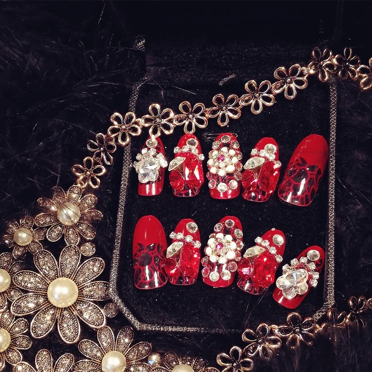 Red False Tips Artificial Press On Nails Customs DIY Design