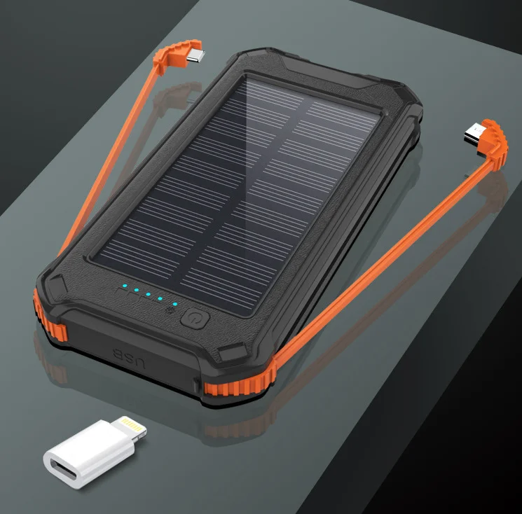 Портативное зарядное устройство на солнечной батарее с двойным USB-кабелем индивидуальное водонепроницаемое солнечное 20000 мАч 10000