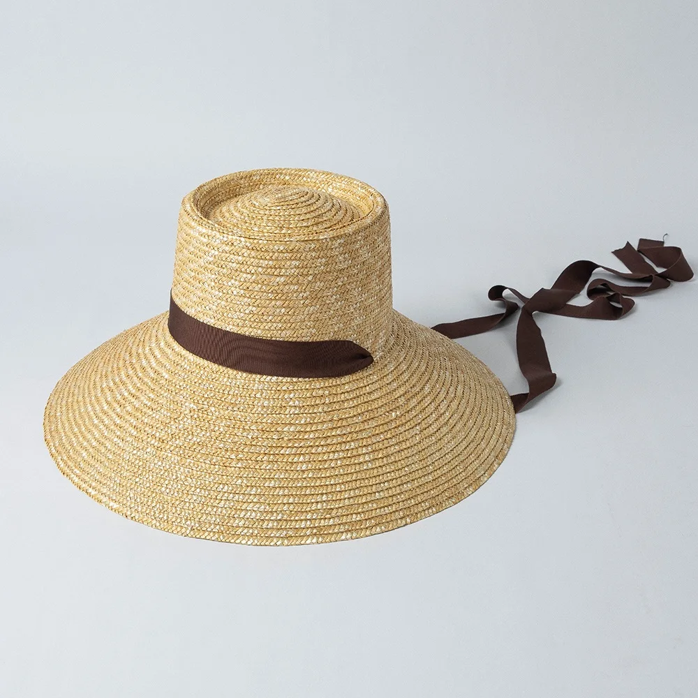100% Natural Straw Extra Wide Brim Hat With Ribbon Tie Summer Sun Hat Custom Logo OEM Available