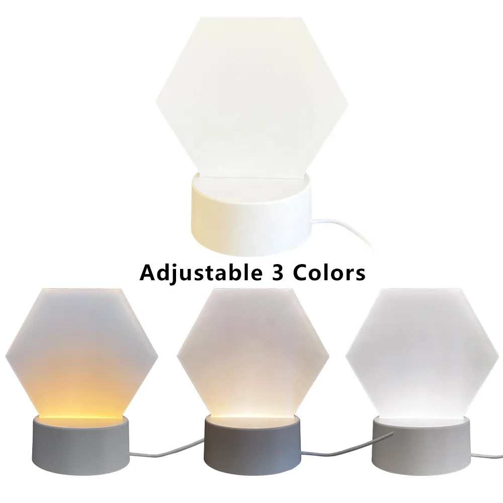 Adjustable 3 Colors Blank sublimation Photo Panel with Acrylic Lamp Base Set Usb Led Lights LED Light Base White