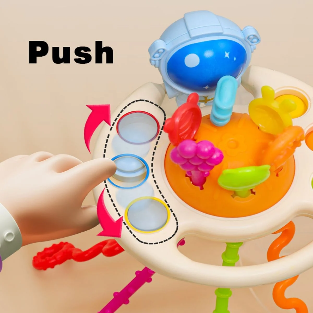Toddlers Feeling Space Soft Silicone Pull String Multicolor Bell Educational Toy Baby Palm Teething Astronaut Sensory Toys