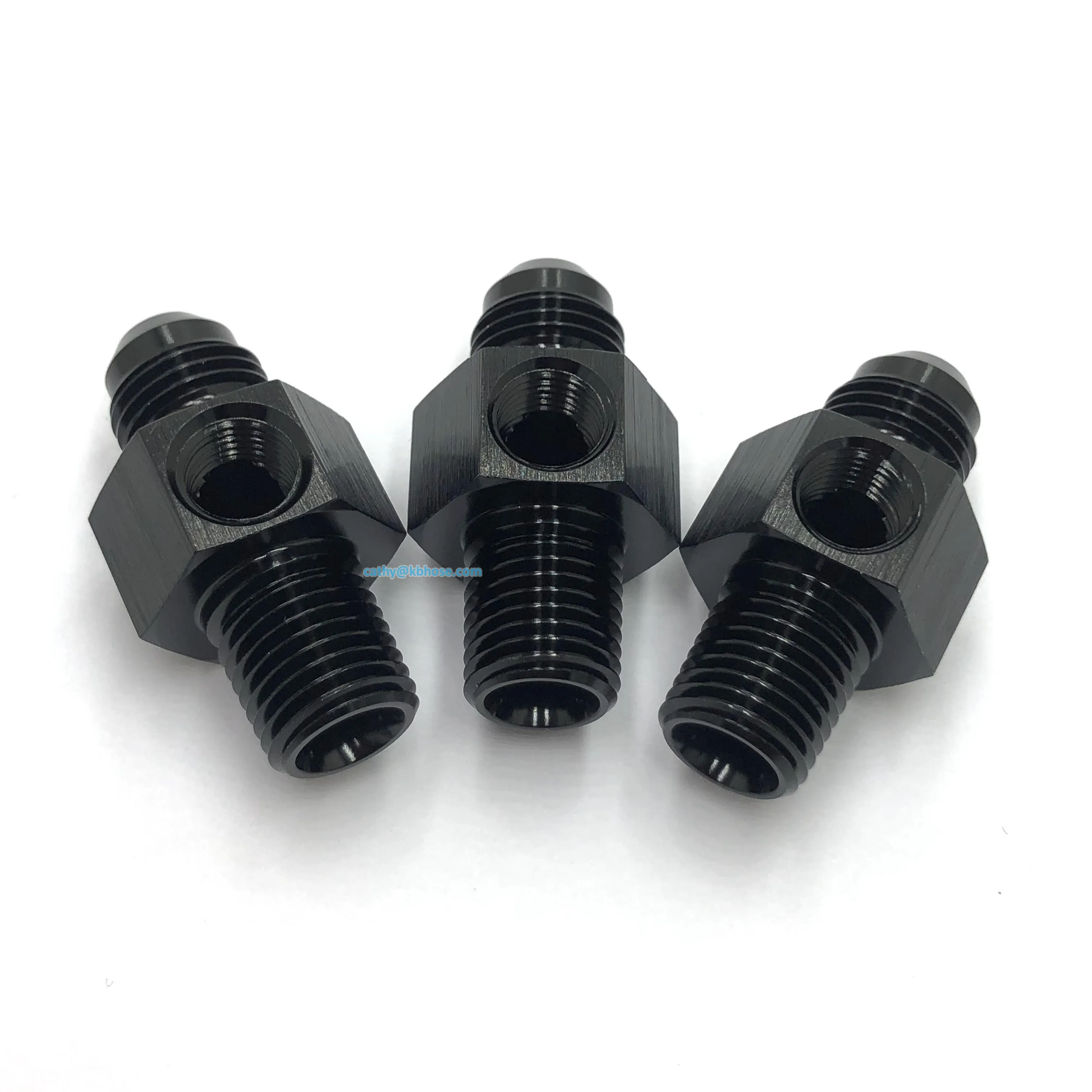 Aluminum Black 6AN AN6 Male Flare to 3/8 NPT Fuel Pressure Gauge Take off Fitting Adapter with 1/8 NPT Side Port