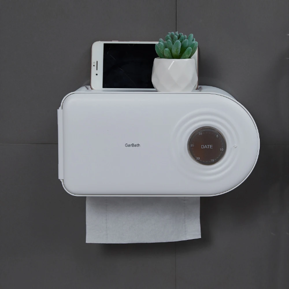 Punch-Free Wall Mounted Bathroom Facial Tissue Paper Box Cover Plastic Toilet Paper Holder