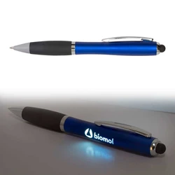 cheap custom plastic screen stylus light ballpoint ball pen with led laser logo printing