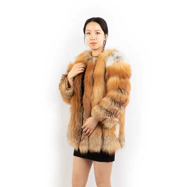 winter new fashion customized 70cm long red fox fur jacket girls women real fox fur coat