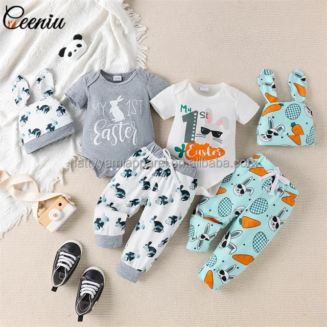 Rabbit Romper Carrot Bunny Print Pants Newborn Festival Clothing Baby Easter Costume Boys Baby Clothing Set