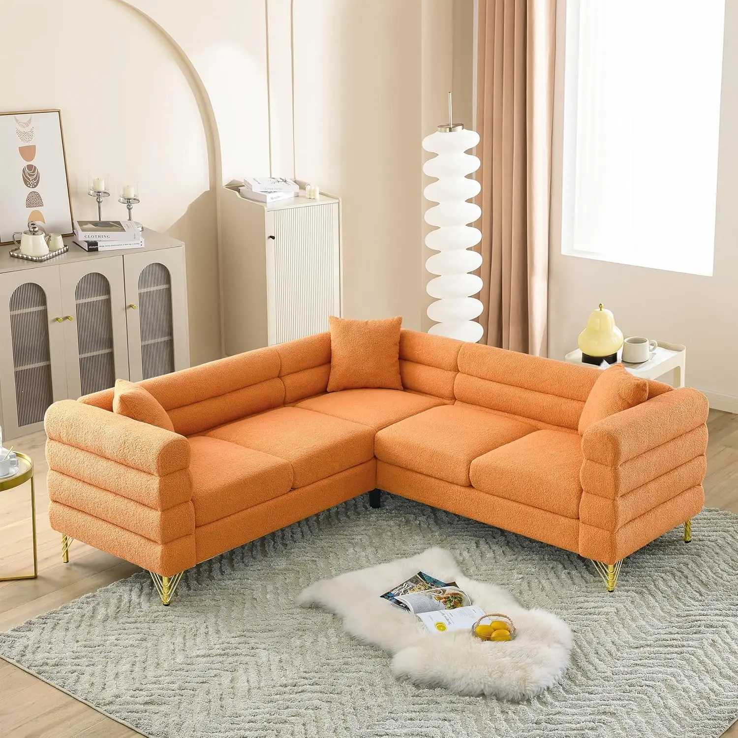 Modern Hall Corner Sofa L Shaped Sectional Couch 5 Seat Reception Sofas with 3 Cushions for Living Room Bedroom Apartment