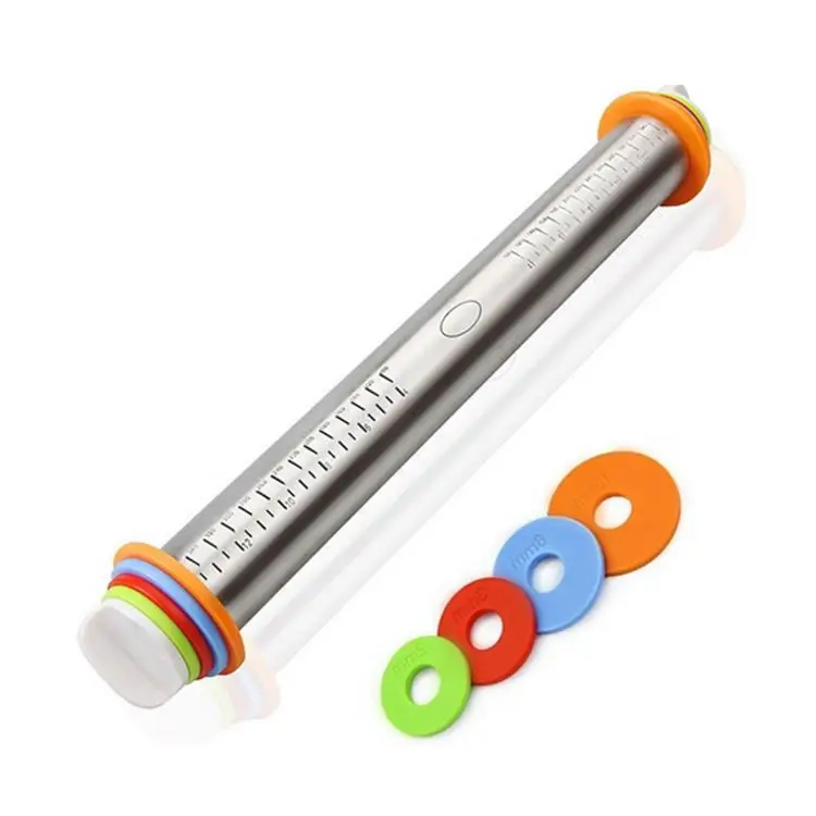 
New product ideas 2021 Home Use Stainless Steel Adjustable Rolling Pin With Measurement Gift Two Cake Molds Fine quality 