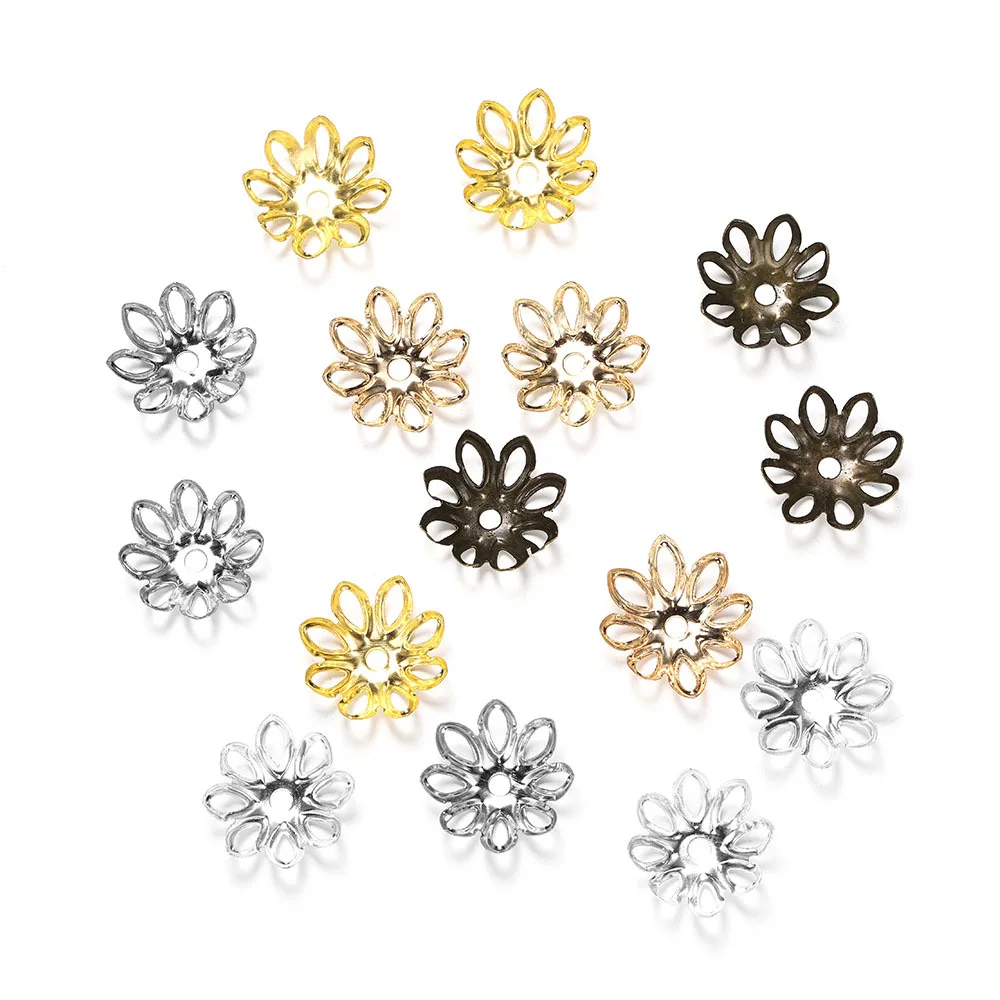 11mm 14mm Pendant Loose Cap Flower Holder 8 Petals Lotus Beads Holder Hollow Flower Spacer Beads for DIY Jewelry Making