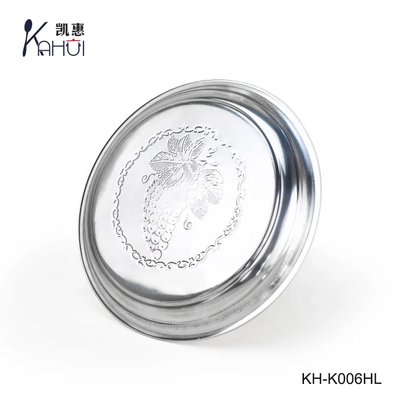 Food-grade stainless steel food serving tray metal plate dish with grape pattern for household and restaurant