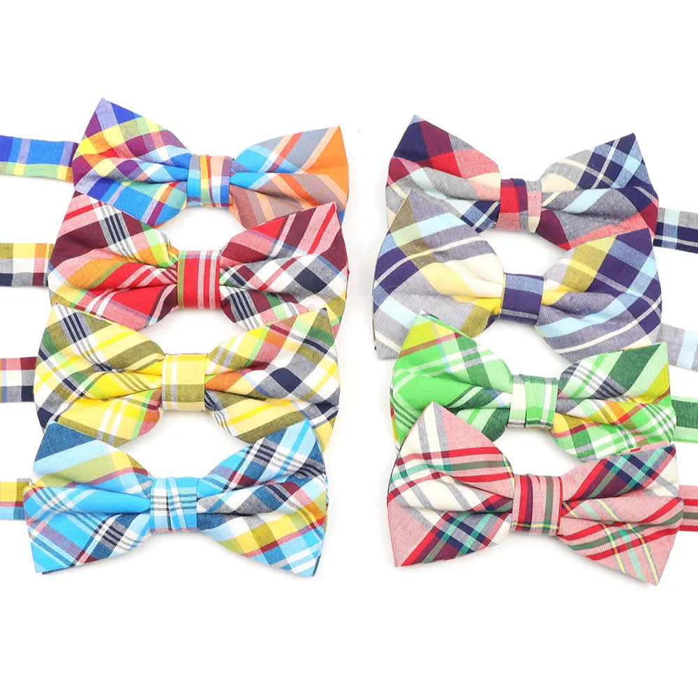 Dark Color Cotton Bowtie Wedding Gentlemen Business Bow Tie England Streak Plaid Striped Neck Ties Women Skinny Gravatas Cravat