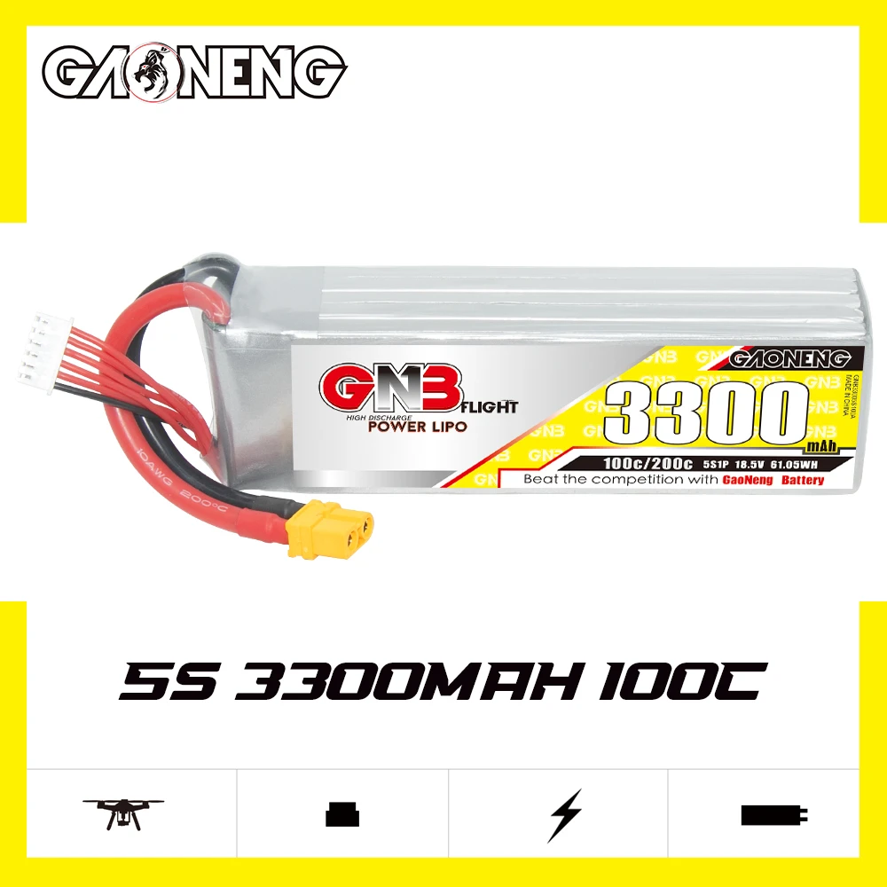 GAONENG GNB 3300mah 5S 22.2V 100C XT60 RC CAR Drone LiPo battery Flight High Discharge C rating Performance