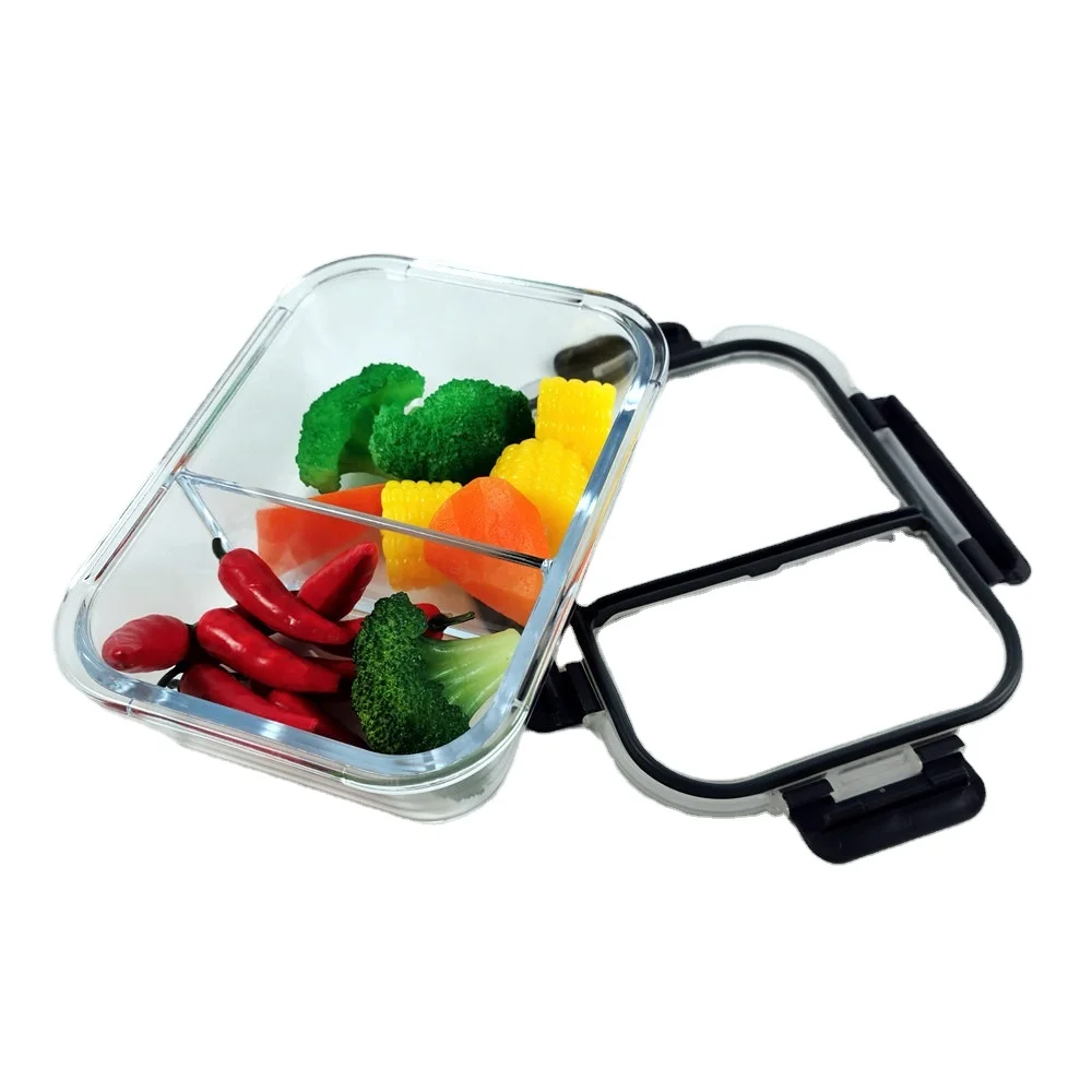2023 Hot Sale 1040ml Large Capacity rectangle Glass Food Container Oven Safe Bento Lunch Box  With Two Full Compartments