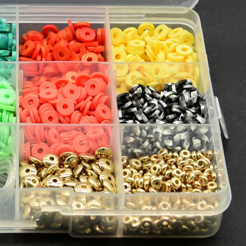 12 Grids 6mm Colorful Round Polymer Clay Gold Abacus Spacer DIY Beads Set For Kid Jewelry Making Necklace
