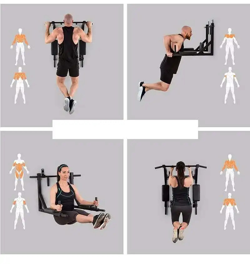
Home Indoor Fitness Exercise Equipment Wall Mounted Pull Up Bar Station Multi-functional Chin Up Bar 