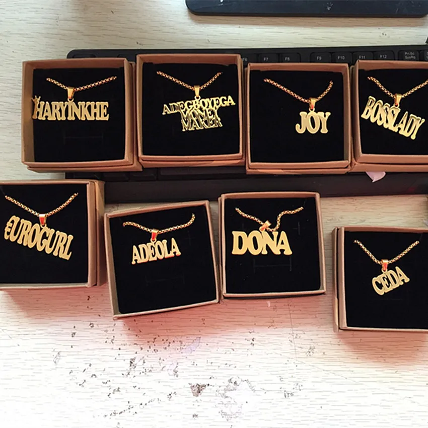 Stainless Steel Charm Personalized Name Necklace Punk Style Gold Chain Nameplate Collier Custom Gift