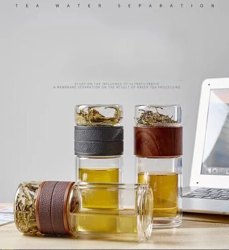 New Product Double Wall Tea Infuser Glass Bottle Custom Logo Light Cup Tea Maker Leak-Proof 500ml Borosilicate Glass Bottles