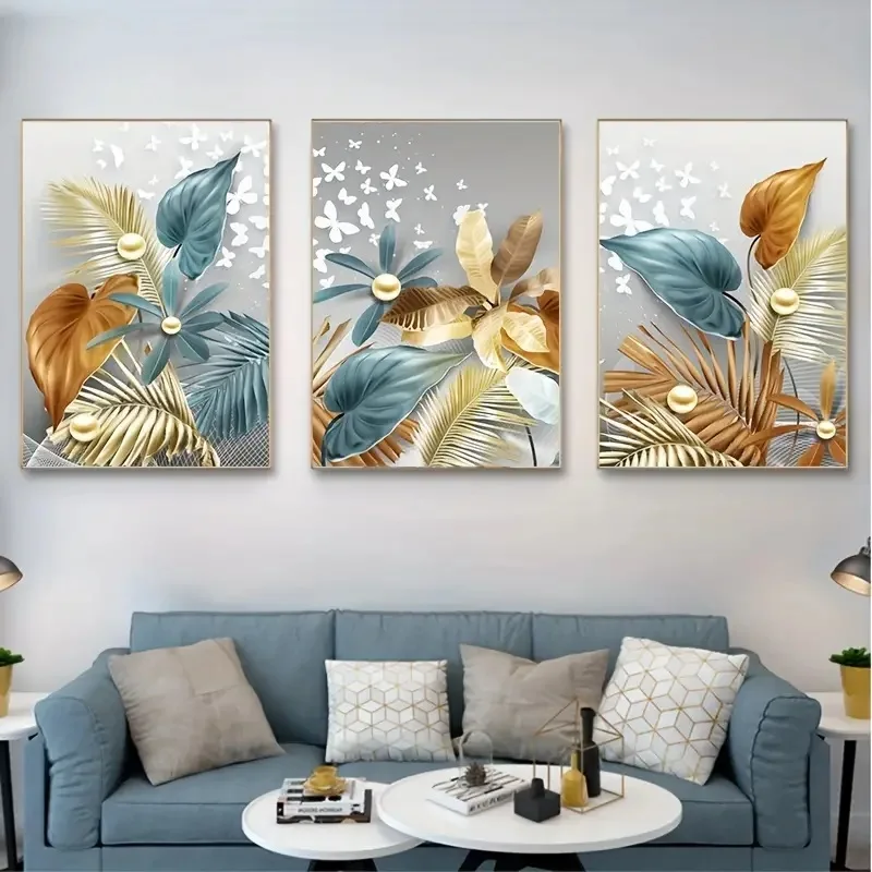 Fantasy Butterfly And Leaf Crystal Painting Wall Art Decor Glass Porcelain Painting For Living Room