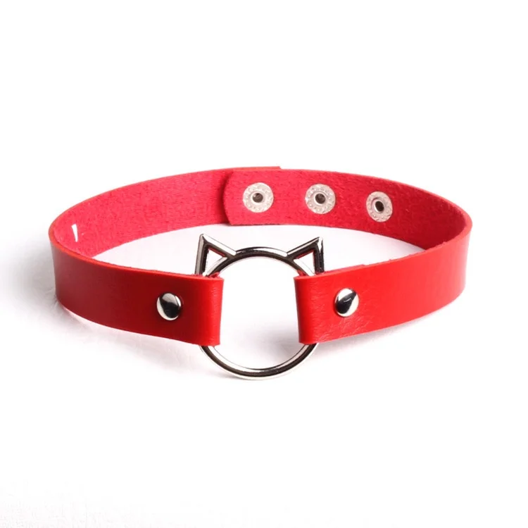 Harajuku Gothic Punk Red PU Leather Pendant Necklaces for Women Heart Star Cross Bell Choker Cosplay Party Jewelry