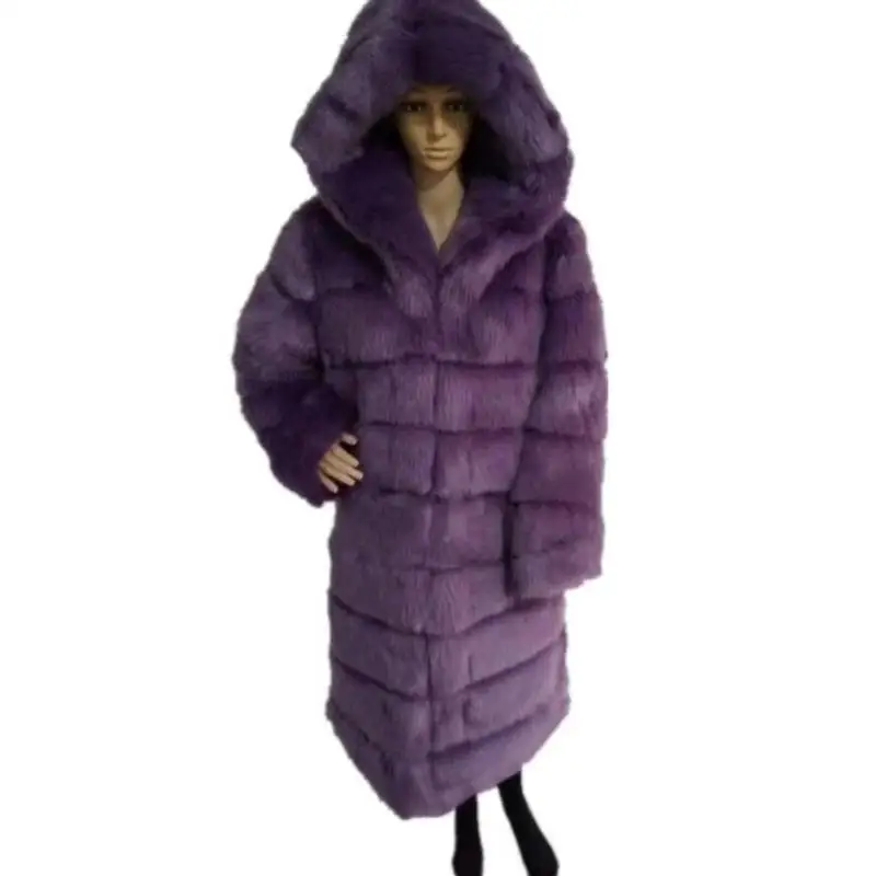Пушистые пальто с капюшоном из искусственного лисьего меха в европейском стиле, длинная дизайнерская женская верхняя одежда