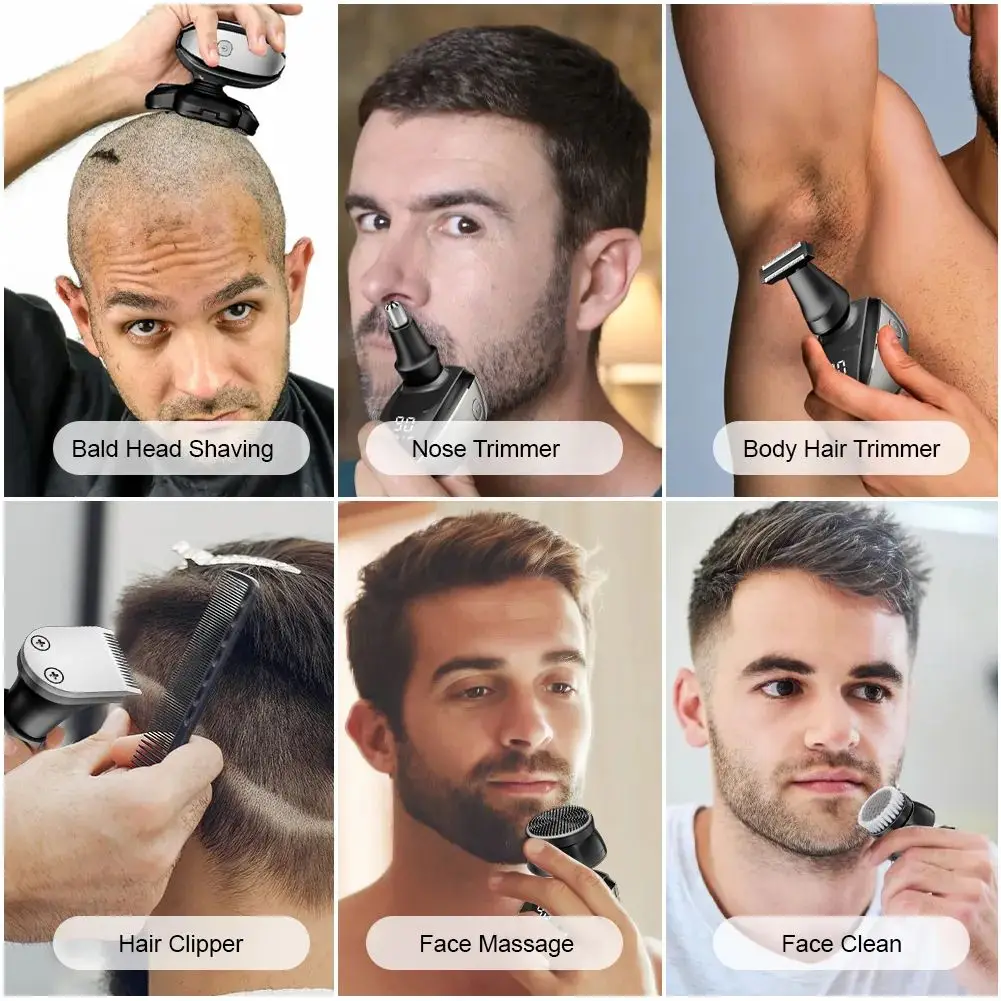 2024 New 6 in 1 Waterproof Grooming Kit  9 Heads Shaver USB Rechargeable Electric Shaver for Men  razor