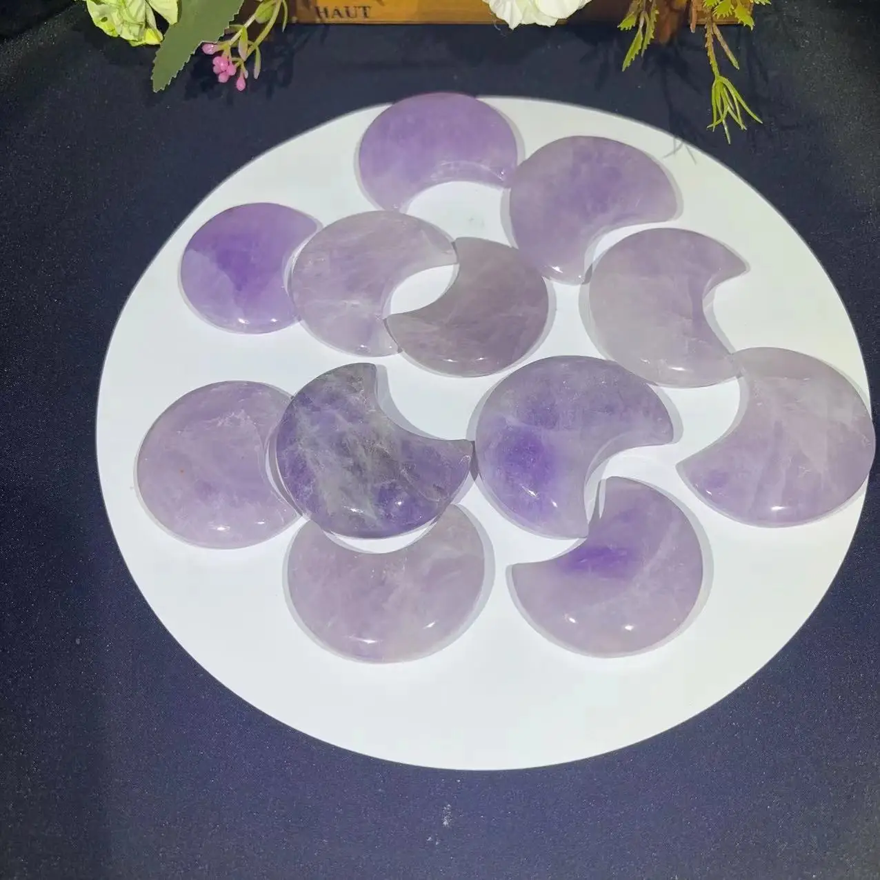 Wholesale natural amethyst half moon shaped loose stone
