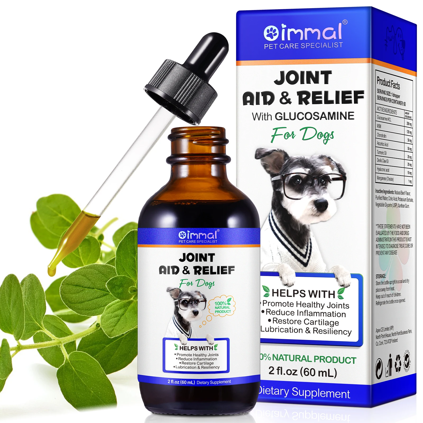 OIMMAI 60ml reduce inflammation pet dog drops liquid supplement pet dog joint supplement glucosamine chondroitin msm