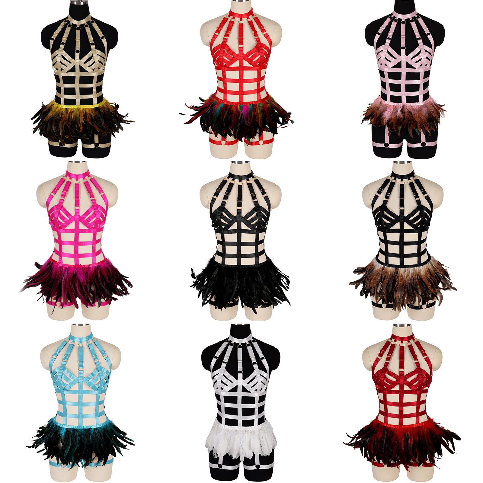 Women Beautiful Feathery Sexy Lingerie For Rave Party sexy lingerie underwear Body Harness Breast Punk Gothic Leg Garter Belts