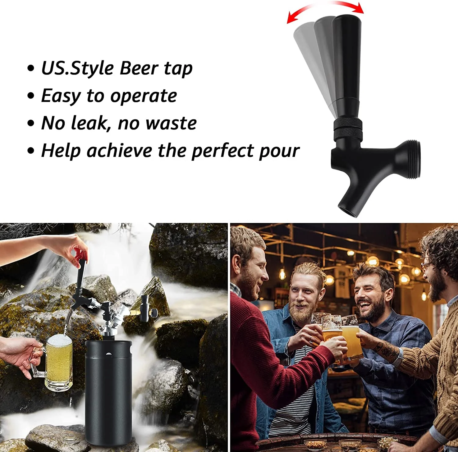 Matte Black Beer Tap Stainless Steel Core Brass Body with Beer Faucet Plug Clean Brush Kit Home Brewery Beer Dispenser