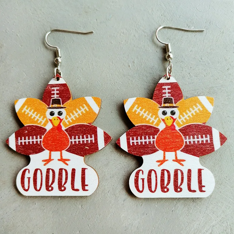 2022 Newest Holiday Wholesale Sport Cute Thanksgiving Turkey Earrings