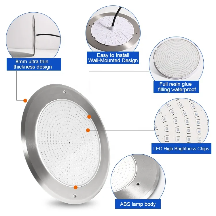 8MM Ultra-Thin Resin Filled 12V 18W Ip68 Waterproof 12 Volt Mobile Phone Control Led Underwater Light Wifi Swimming Pool Light