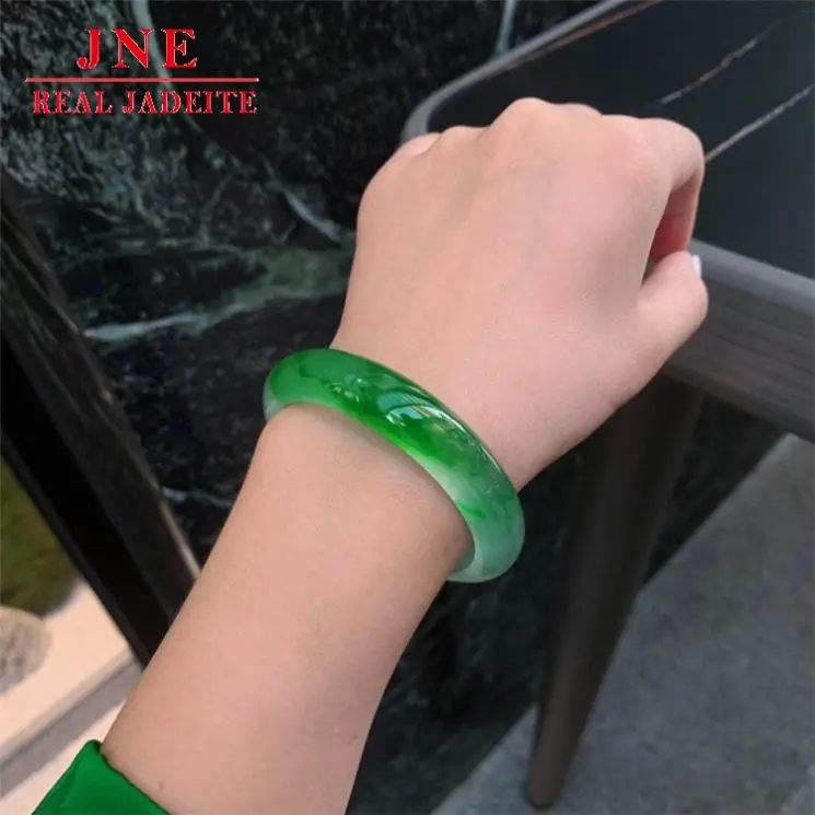 High Quality Ice Jadeite Jade Floating Flower Green Jade Bracelet Myanmar Natural A Type Positive Ring Jade Bracelet
