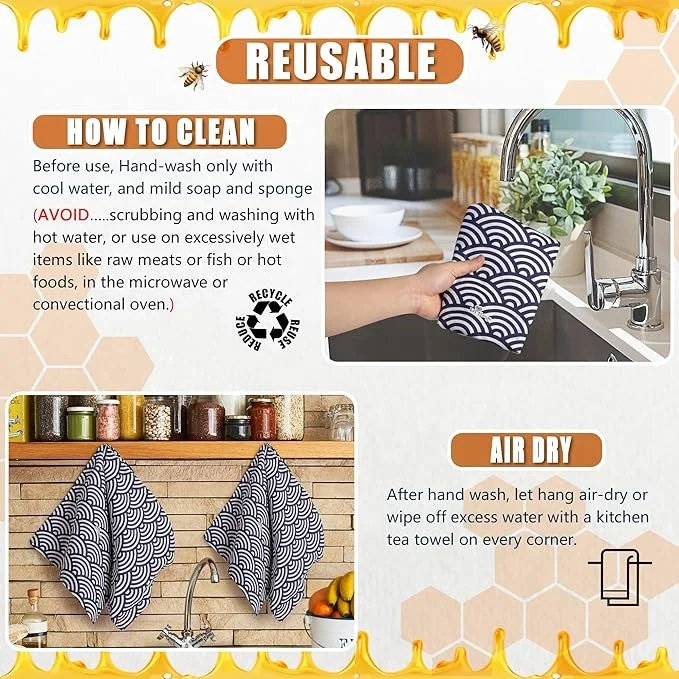 Eco-friendly Reusable Beeswax Bread bags 6 Different Themes  Perfect Bag for Home-Baked   Bread   Japanese Seigaiha Waves