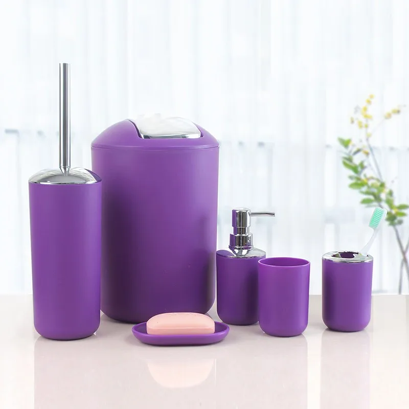 China Supplier 6 pcs plastic purple bathroom accessories set