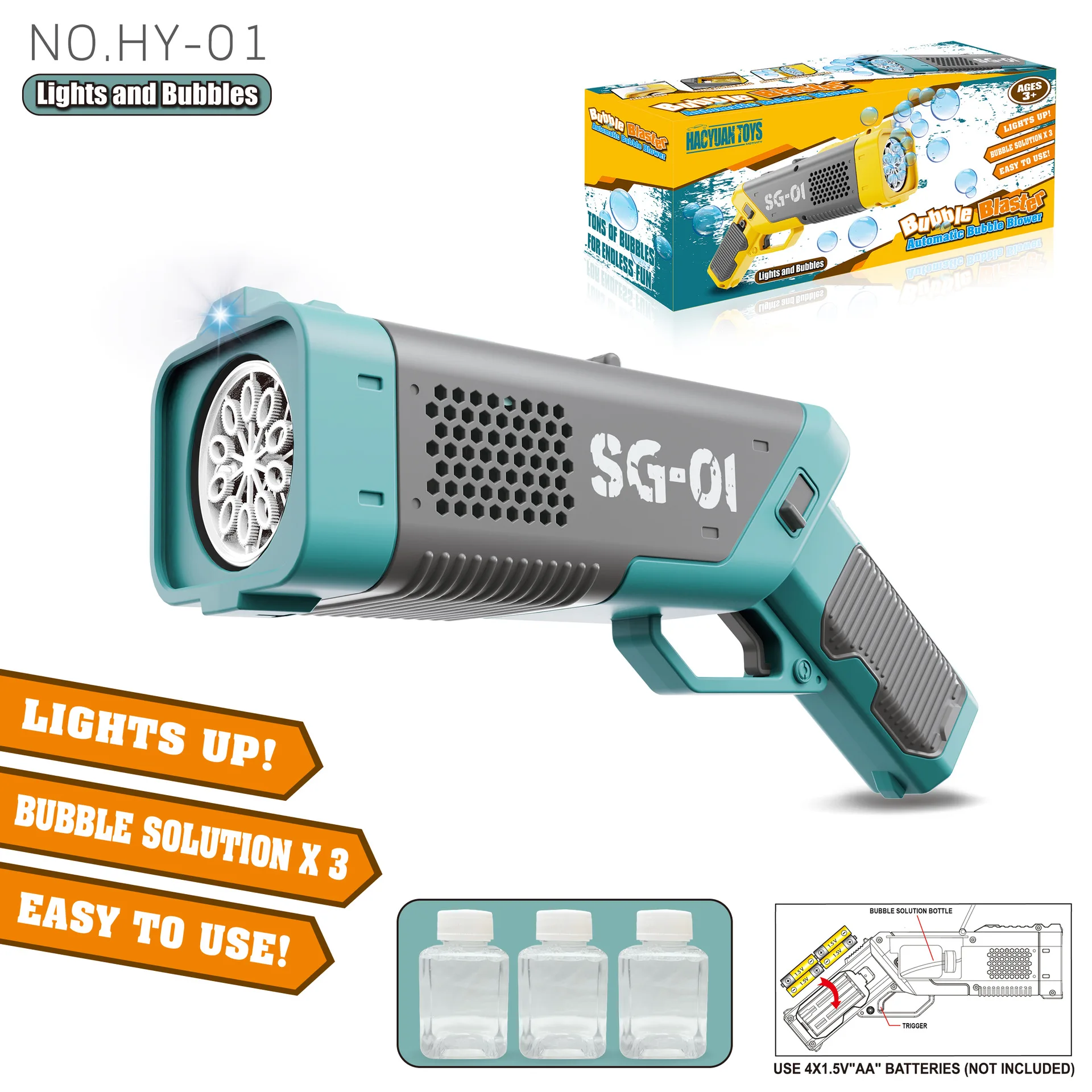 Nanchang Auyan new cross-border explosive tiktok Internet celebrity 10 hole electric light automatic handheld bubble gun
