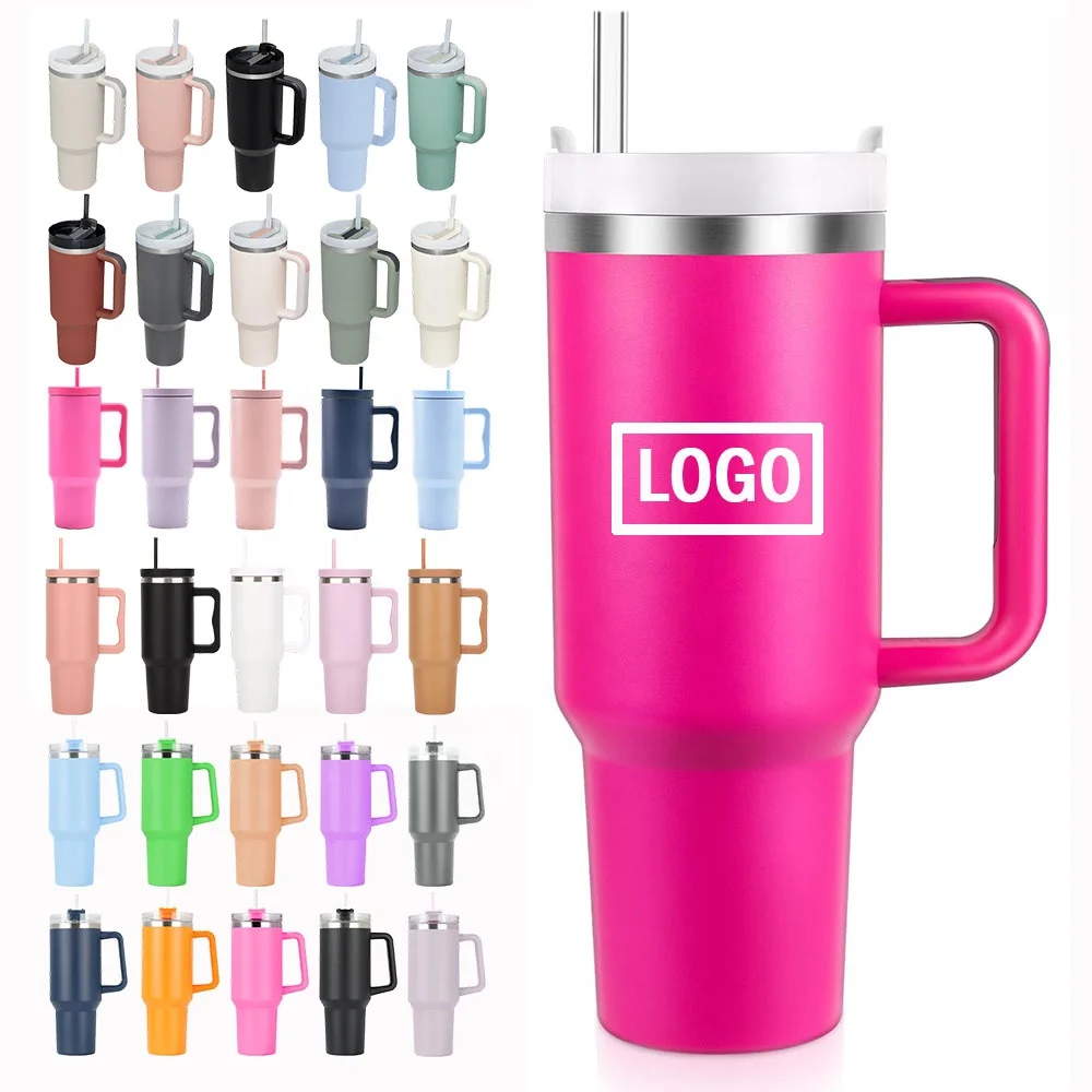 Personalized Custom 40 Oz Classic Vacuum Metal Stainless Steel 30oz Cup Insulated Coffee Mugs Tumbler With Handle Straw Lid