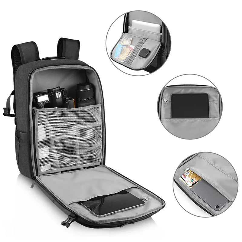 Outdoor Waterproof Scratch-proof Dual Shoulders 14W Solar USB Charging Portable Lens Camera Backpack Bag for Digital Camera