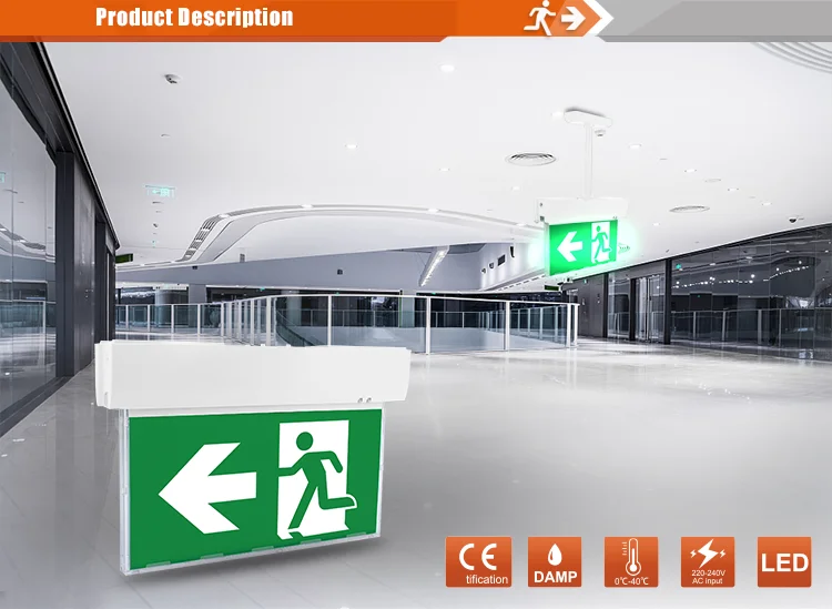 Automatic emergency light IP40 waterproof running man tritium plate wall accessible exit signs