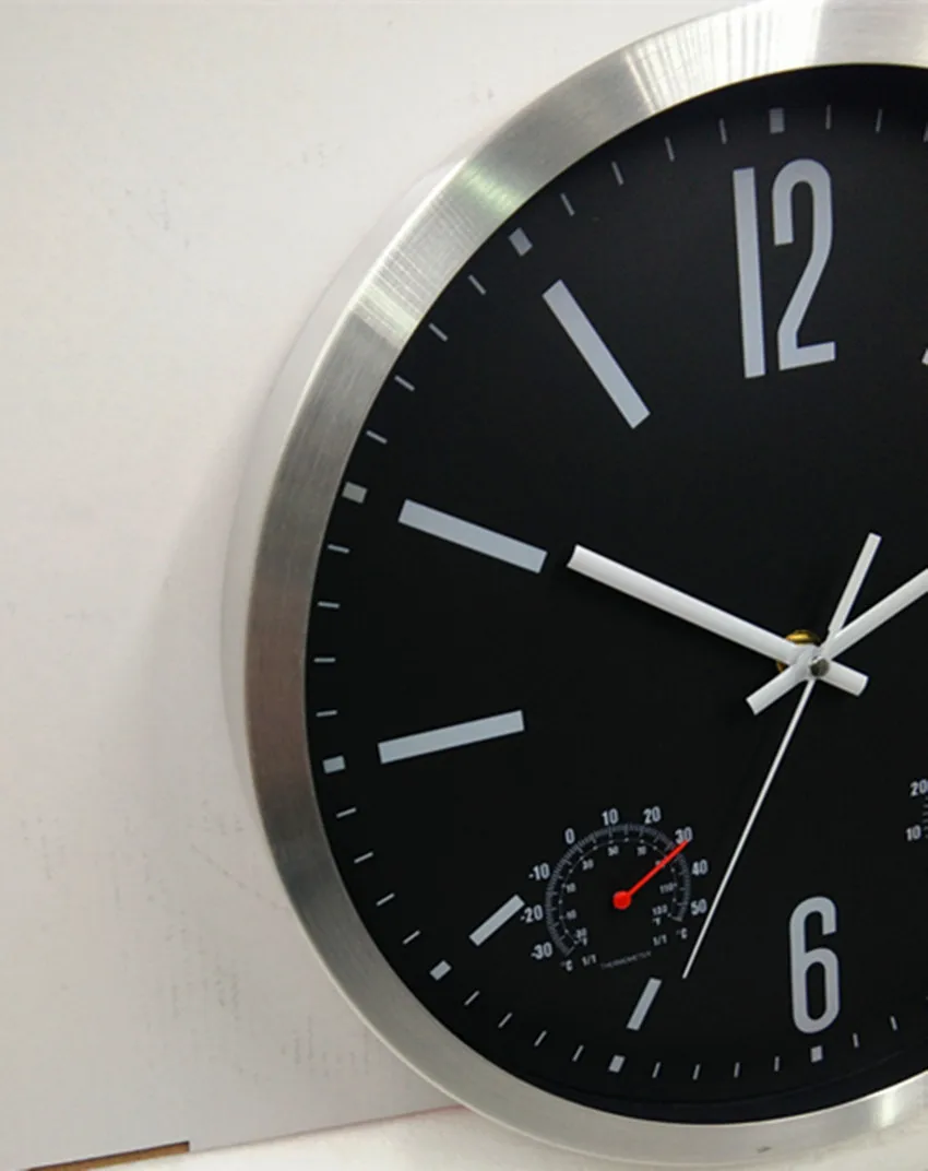 12 inch Aluminum Metal Frame silver Wall Clock for Living Room