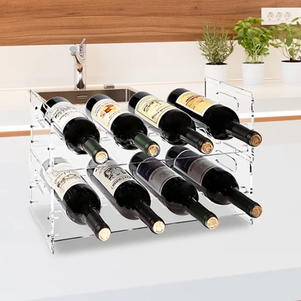 Custom Wholesale Spilled Countertop Decor Acrylic Wine Bottle Holder clear Acrylic Wine Display Rack Wall Mounted
