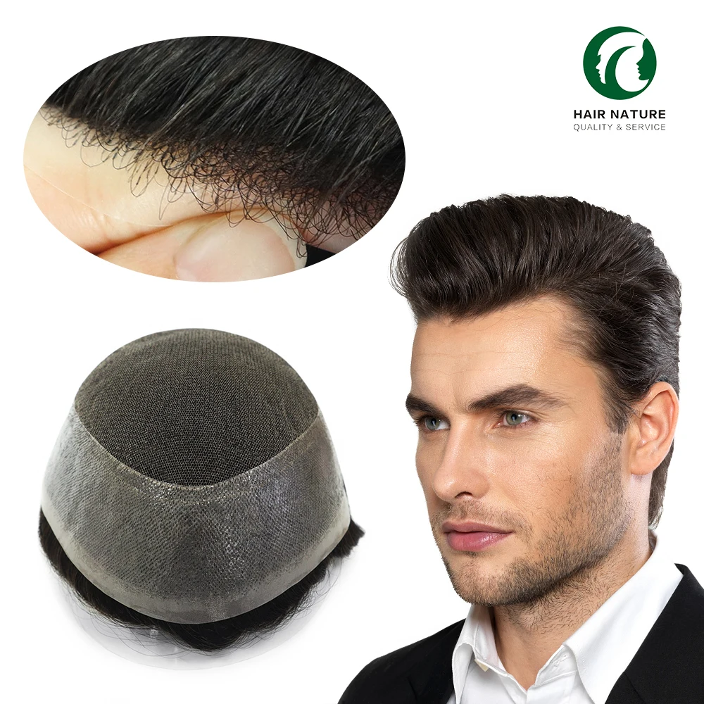 Australia men toupee 2 different sizes lace center with poly around hair replacement toupee human hair