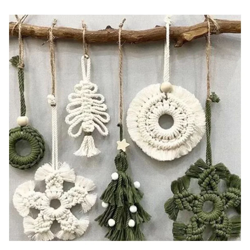 Christmas hand-woven small Christmas tree Christmas circle snow decoration small pendant hot selling twine pendant