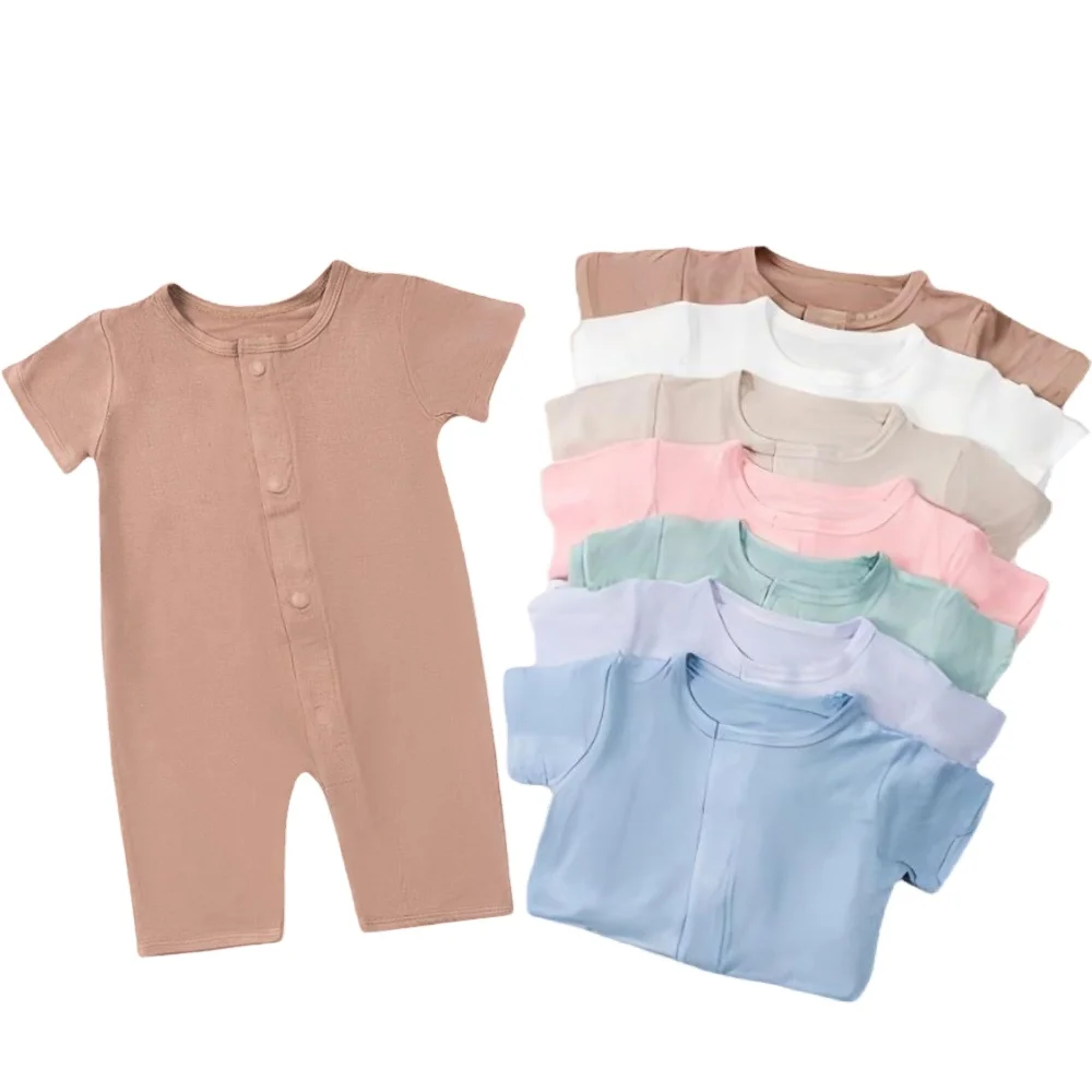 Wholesale Magnetic closure  baby onesie modal magnet short sleeve baby romper  infant toddler bamboo baby boy clothes magnetic